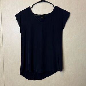 Ann Taylor Dark Blue Short Sleeve Casual V-Neck Top